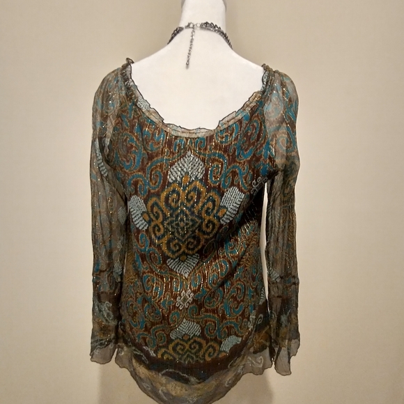Vintage Hale Bob Brown And Teal Shimmery Blouse - Picture 6 of 9